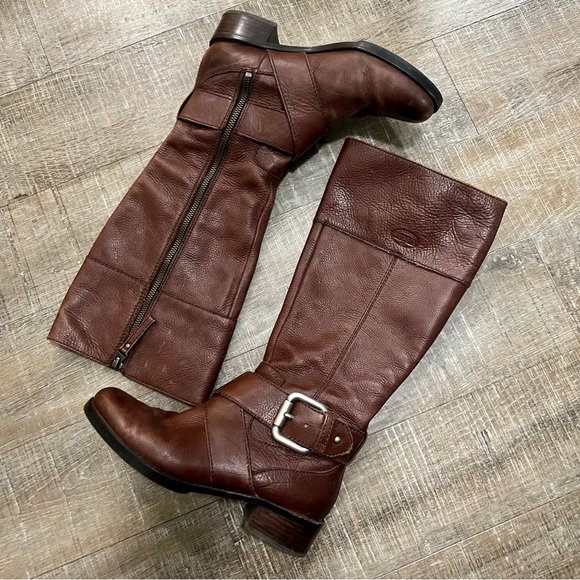 Fossil Genuine Leather Brown Knee High Zip Boot With Harness Detail - Picture 1 of 5